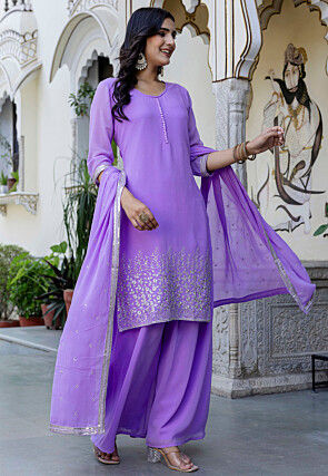 Embroidered Georgette Pakistani Suit in Light Purple