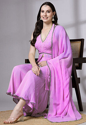 Embroidered Georgette Pakistani Suit in Light Purple