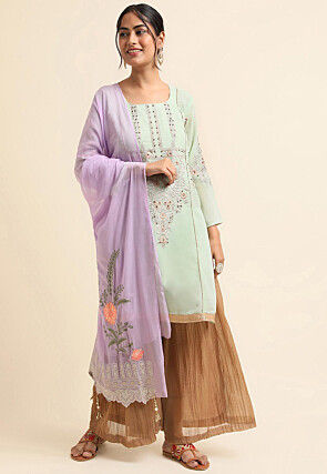 Embroidered Georgette Pakistani Suit in Light Sea Green