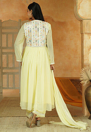Embroidered Georgette Pakistani Suit in Light Yellow