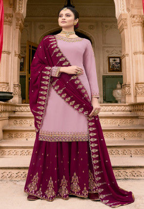 Embroidered Georgette Pakistani Suit in Lilac