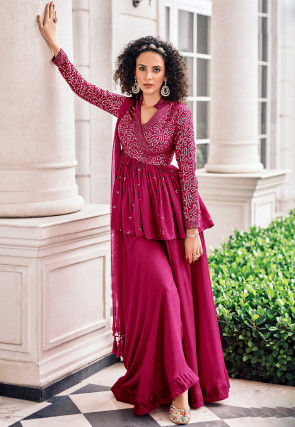 Embroidered Georgette Pakistani Suit in Magenta