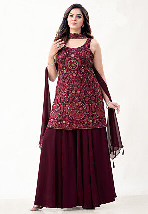 Embroidered Georgette Pakistani Suit in Maroon