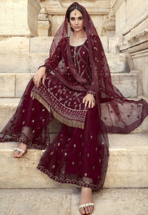Embroidered Georgette Pakistani Suit in Maroon