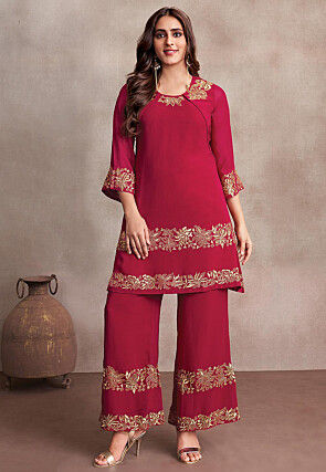 Embroidered Georgette Pakistani Suit in Maroon