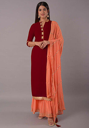 Embroidered Georgette Pakistani Suit in Maroon