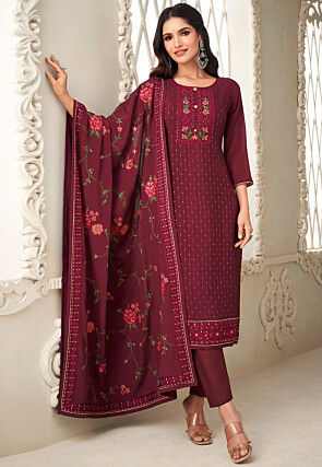 Embroidered Georgette Pakistani Suit in Maroon