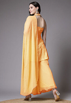 Embroidered Georgette Pakistani Suit in Mustard