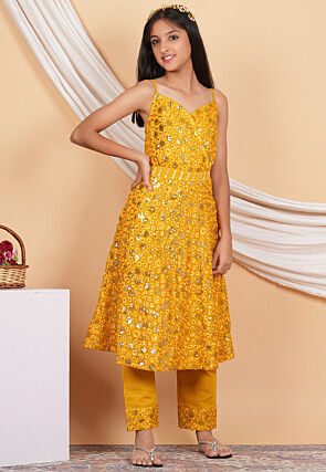 Embroidered Georgette Pakistani Suit in Mustard