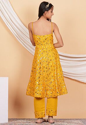 Embroidered Georgette Pakistani Suit in Mustard