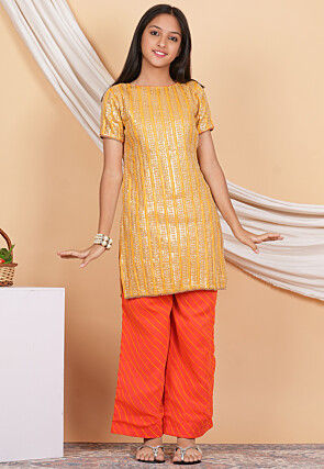 Embroidered Georgette Pakistani Suit in Mustard
