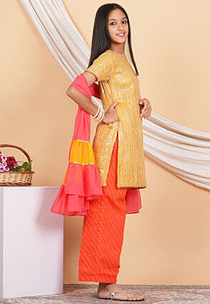 Embroidered Georgette Pakistani Suit in Mustard