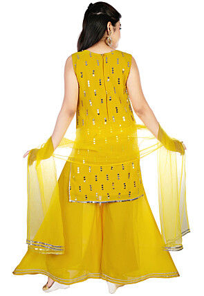 Embroidered Georgette Pakistani Suit in Mustard