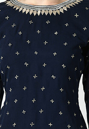 Embroidered Georgette Pakistani Suit in Navy Blue
