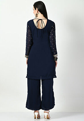 Embroidered Georgette Pakistani Suit in Navy Blue
