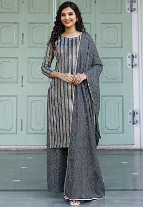 Embroidered Georgette Pakistani Suit in Navy Blue