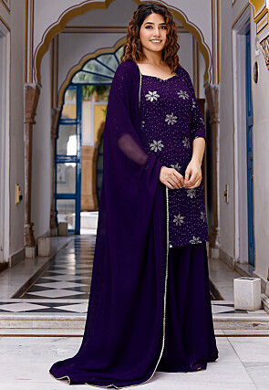 Embroidered Georgette Pakistani Suit in Dark Purple