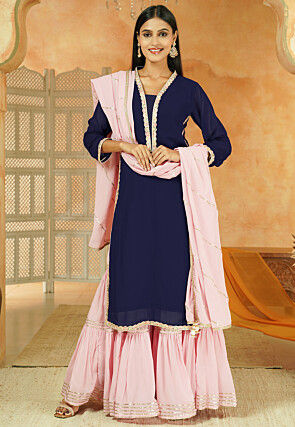 Embroidered Georgette Pakistani Suit in Navy Blue