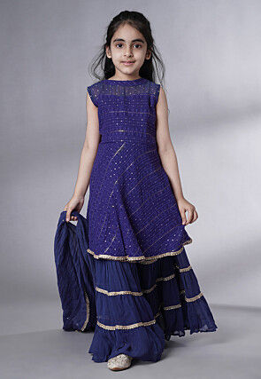 Embroidered Georgette Pakistani Suit in Navy Blue