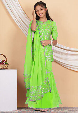 Embroidered Georgette Pakistani Suit in Neon Green
