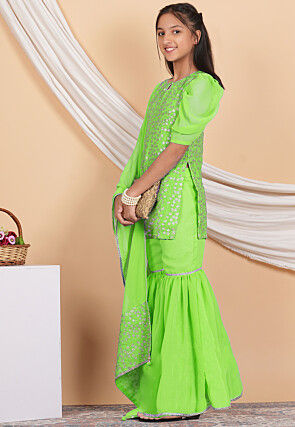 Embroidered Georgette Pakistani Suit in Neon Green