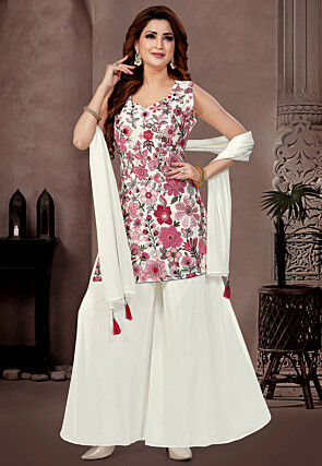 Embroidered Georgette Pakistani Suit in Off White