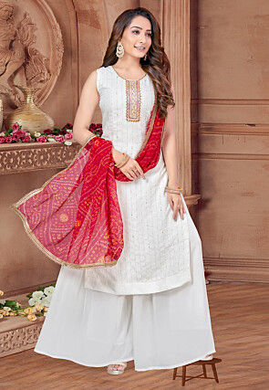 Embroidered Georgette Pakistani Suit in Off White
