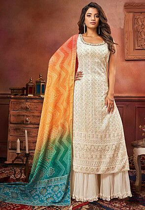 Embroidered Georgette Pakistani Suit in Off White