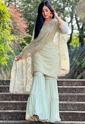 Embroidered Georgette Pakistani Suit in Pastel Green