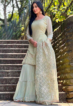 Embroidered Georgette Pakistani Suit in Pastel Green