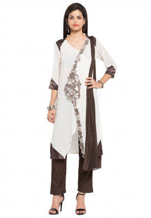 Embroidered Cotton Silk Pakistani Suit in Off White