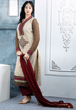 Embroidered Georgette Pakistani Suit in Off White