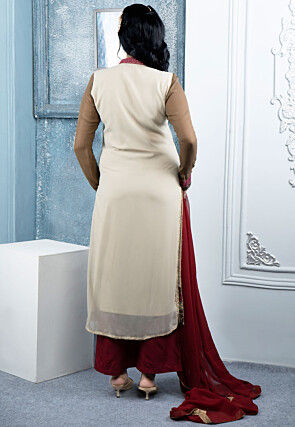 Embroidered Georgette Pakistani Suit in Off White