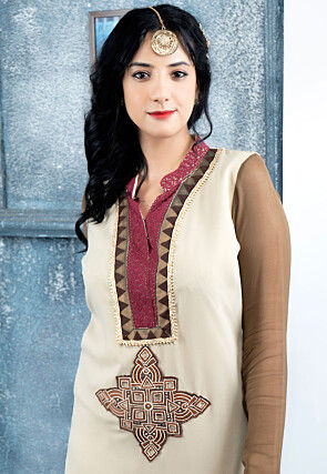 Embroidered Georgette Pakistani Suit in Off White