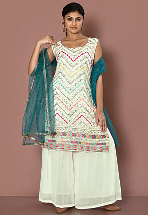 Embroidered Georgette Pakistani Suit in Off White