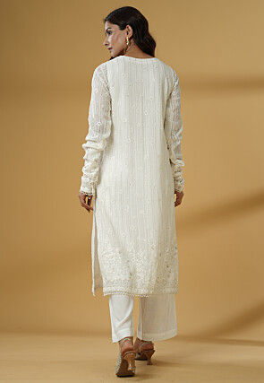 Embroidered Georgette Pakistani Suit in Off White