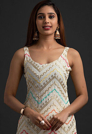 Embroidered Georgette Pakistani Suit in Off White