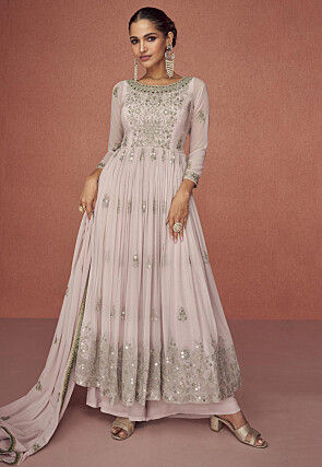 Embroidered Georgette Pakistani Suit in Old Rose