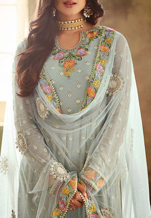 Embroidered Georgette Pakistani Suit in Pastel Blue