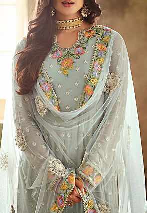 Embroidered Georgette Pakistani Suit in Pastel Blue