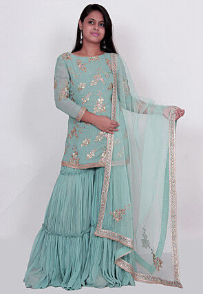 Embroidered Georgette Pakistani Suit in Pastel Blue