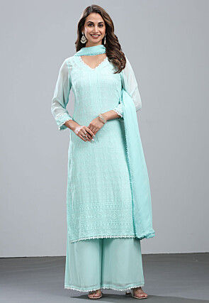 Embroidered Georgette Pakistani Suit in Pastel Green