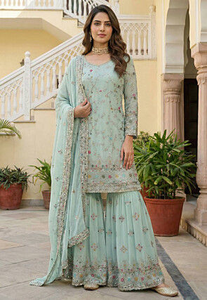 Embroidered Georgette Pakistani Suit in Pastel Green