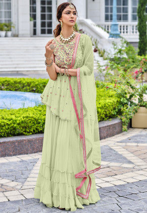 Embroidered Georgette Pakistani Suit in Pastel Green