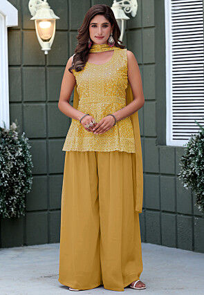 Embroidered Georgette Pakistani Suit in Pastel Yellow