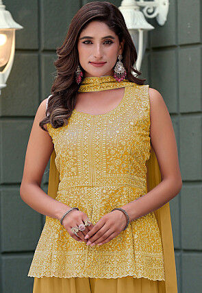 Embroidered Georgette Pakistani Suit in Pastel Yellow