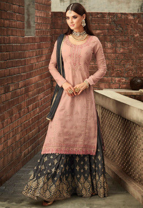 Embroidered Georgette Pakistani Suit in Peach