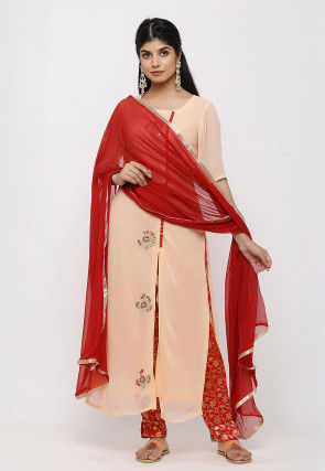 Embroidered Georgette Pakistani Suit in Peach