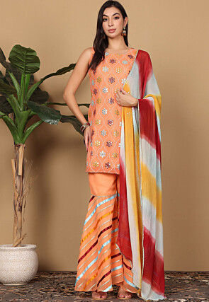 Embroidered Georgette Pakistani Suit in Peach