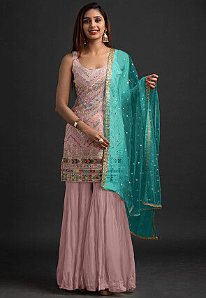 Embroidered Georgette Pakistani Suit in Peach